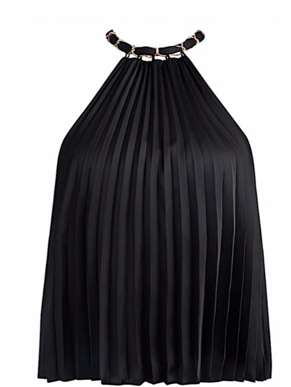 Alice + Olivia Black Pleated Halter Top with Chain-Link Neck Size M NWT - Picture 4 of 12